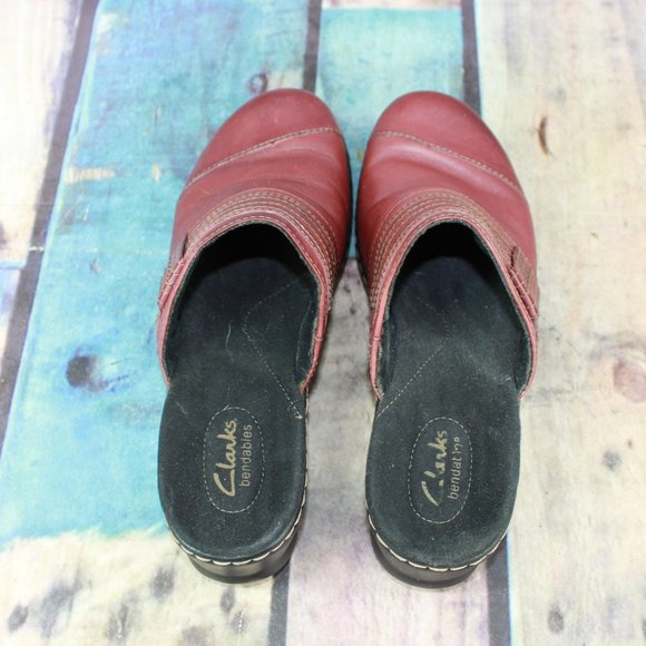 CLARKS Bendable's Leather Slip-On Clogs Size 8.5 M - Picture 6 of 9